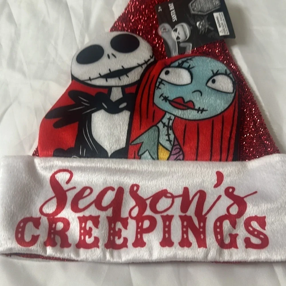 Disney Nightmare Before Christmas Santa Hat Jack Sally Season's Creepings 30th